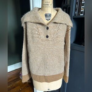 Banana Republic Factory Tan and Cream Striped Knit Sweater